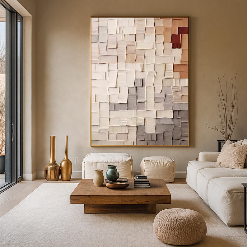 Soft Tactile Harmony - Textured Beige Abstract Canvas Art for Contemporary Living Spaces