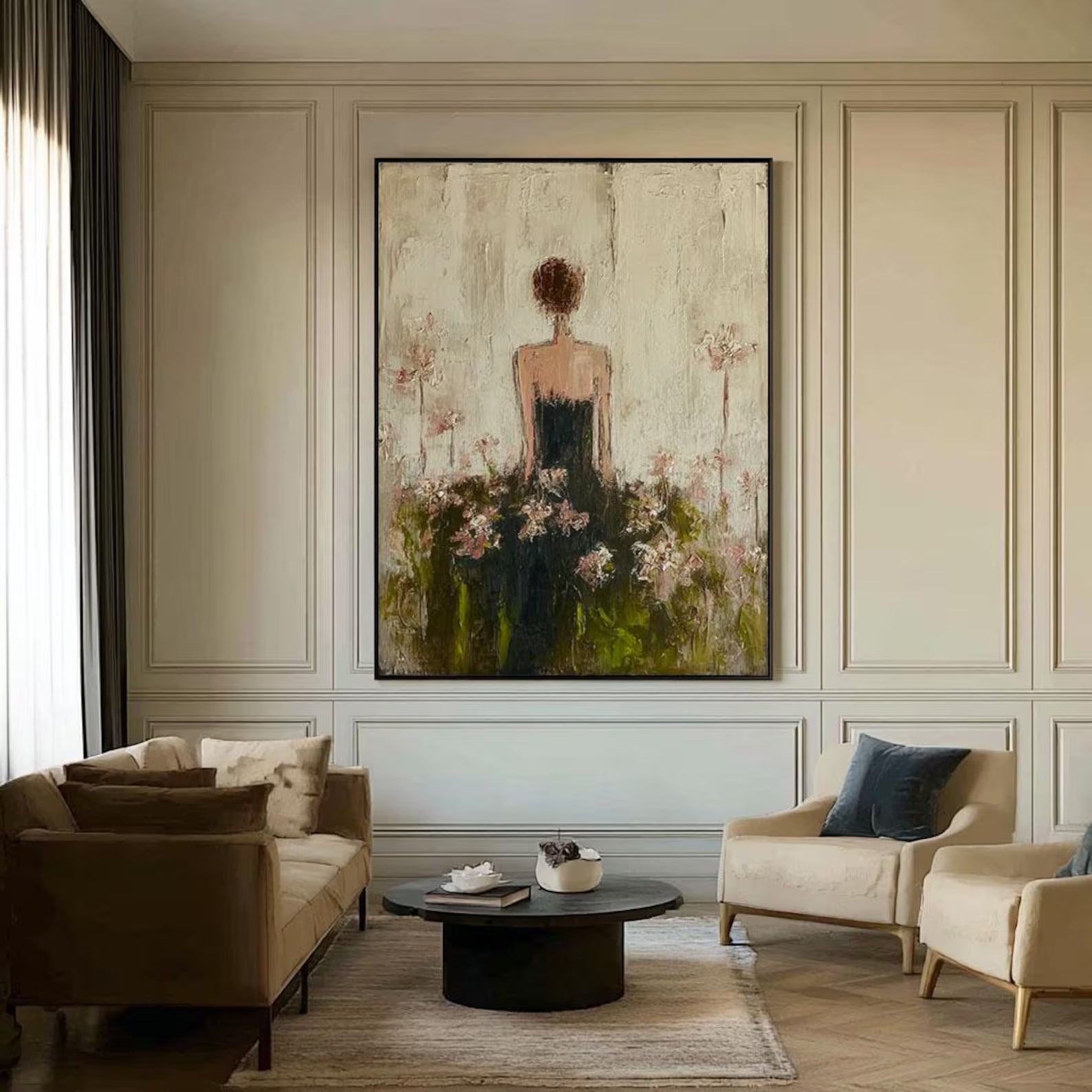 Bloom in Silence - Textured Floral Woman Canvas Art