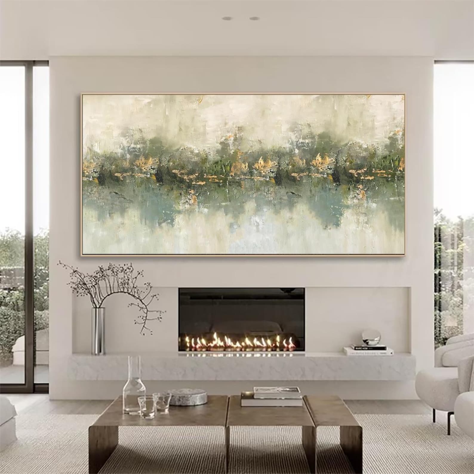 Quiet Reflection — Horizontal Textured Abstract Oil Painting for Modern Living Rooms