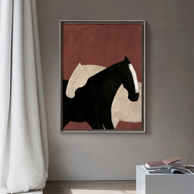 Dual Form — Minimal Figurative Horse Oil Painting for Modern Wall Art