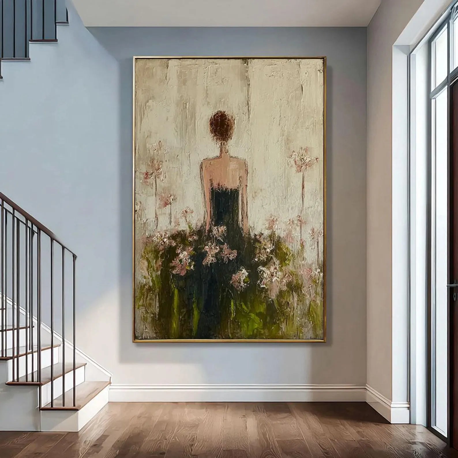 Bloom in Silence - Textured Floral Woman Canvas Art