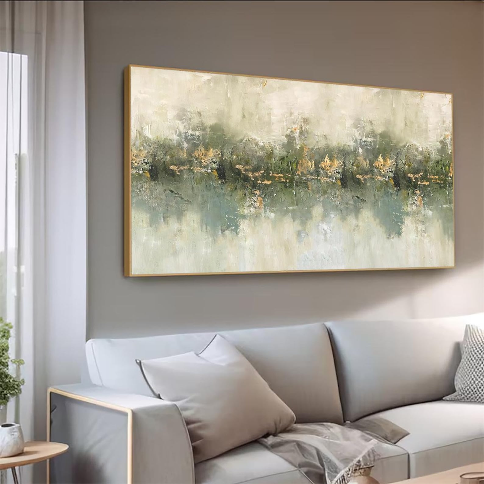 Quiet Reflection — Horizontal Textured Abstract Oil Painting for Modern Living Rooms
