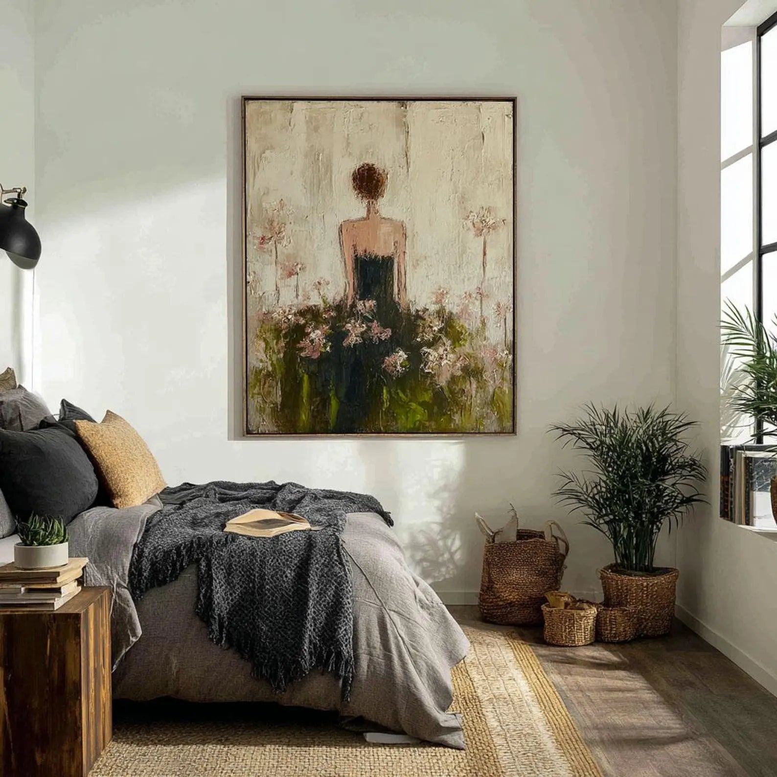 Bloom in Silence - Textured Floral Woman Canvas Art
