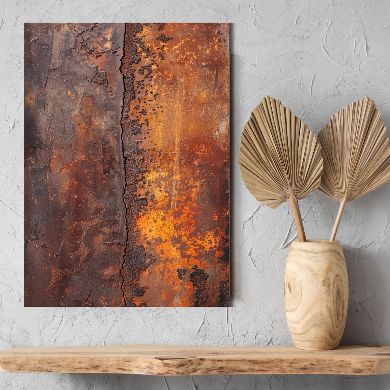Fractured Rust – Hand-Painted Textured Industrial Abstract Canvas