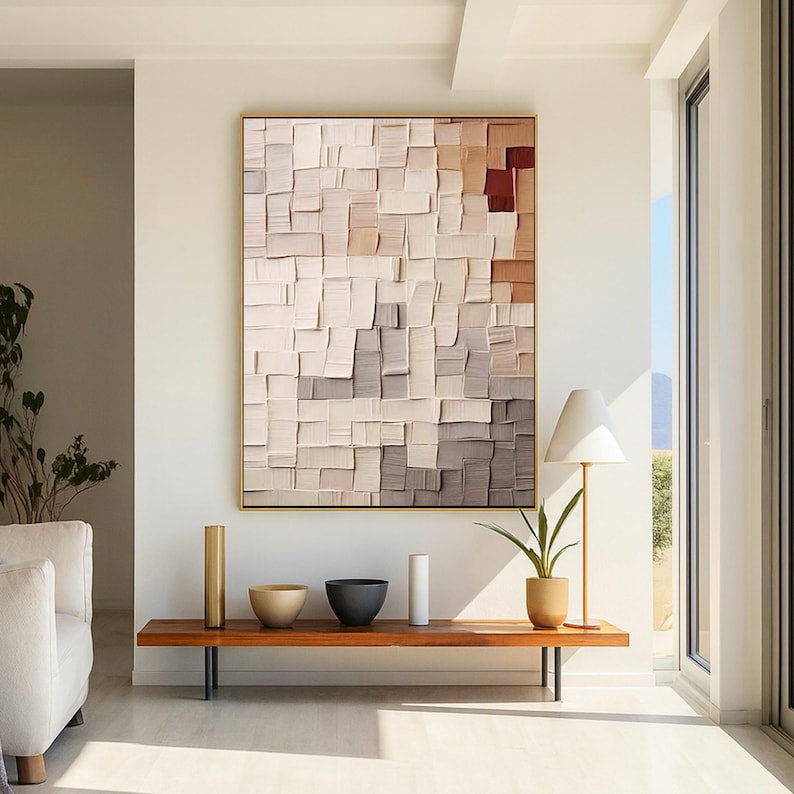 Soft Tactile Harmony - Textured Beige Abstract Canvas Art for Contemporary Living Spaces