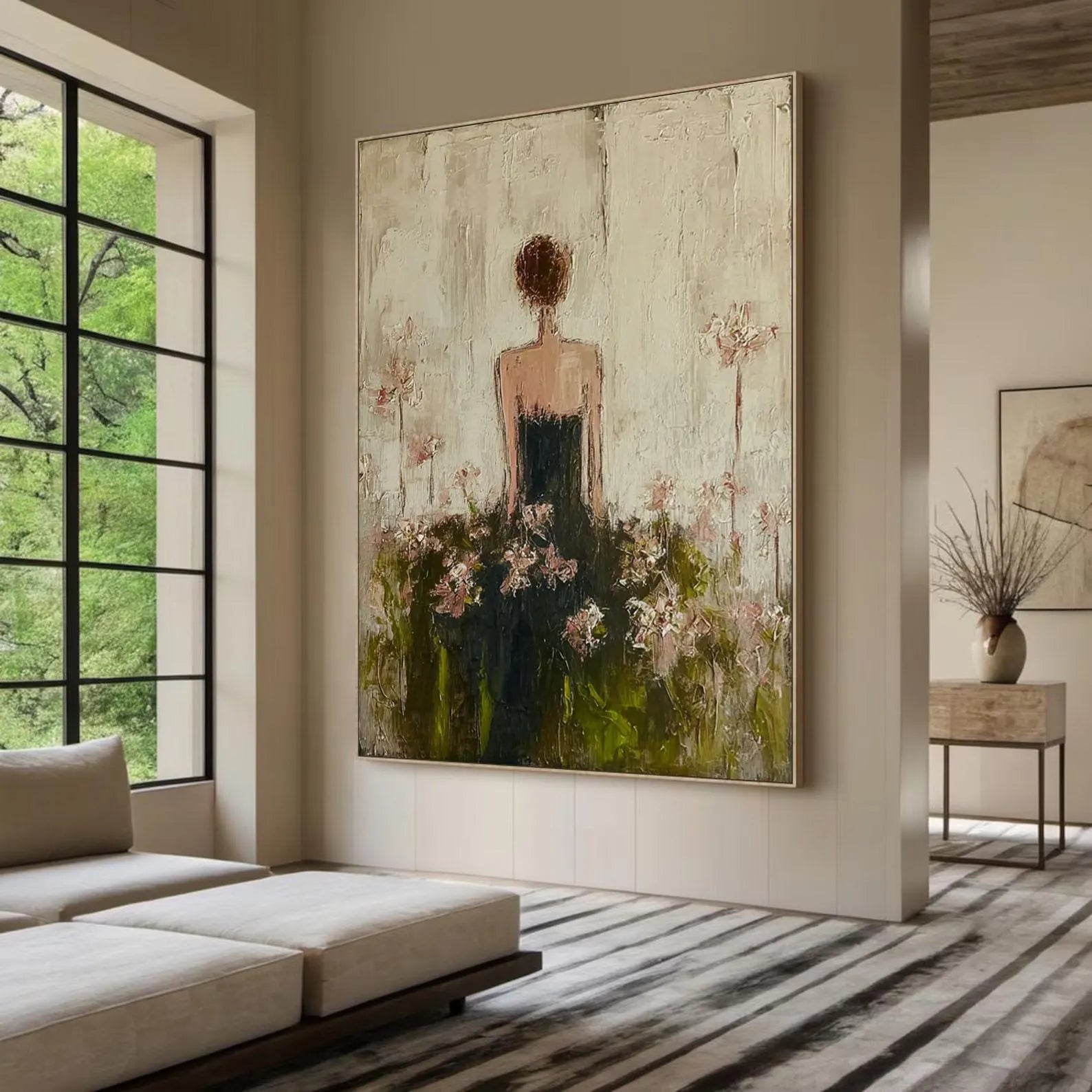 Bloom in Silence - Textured Floral Woman Canvas Art