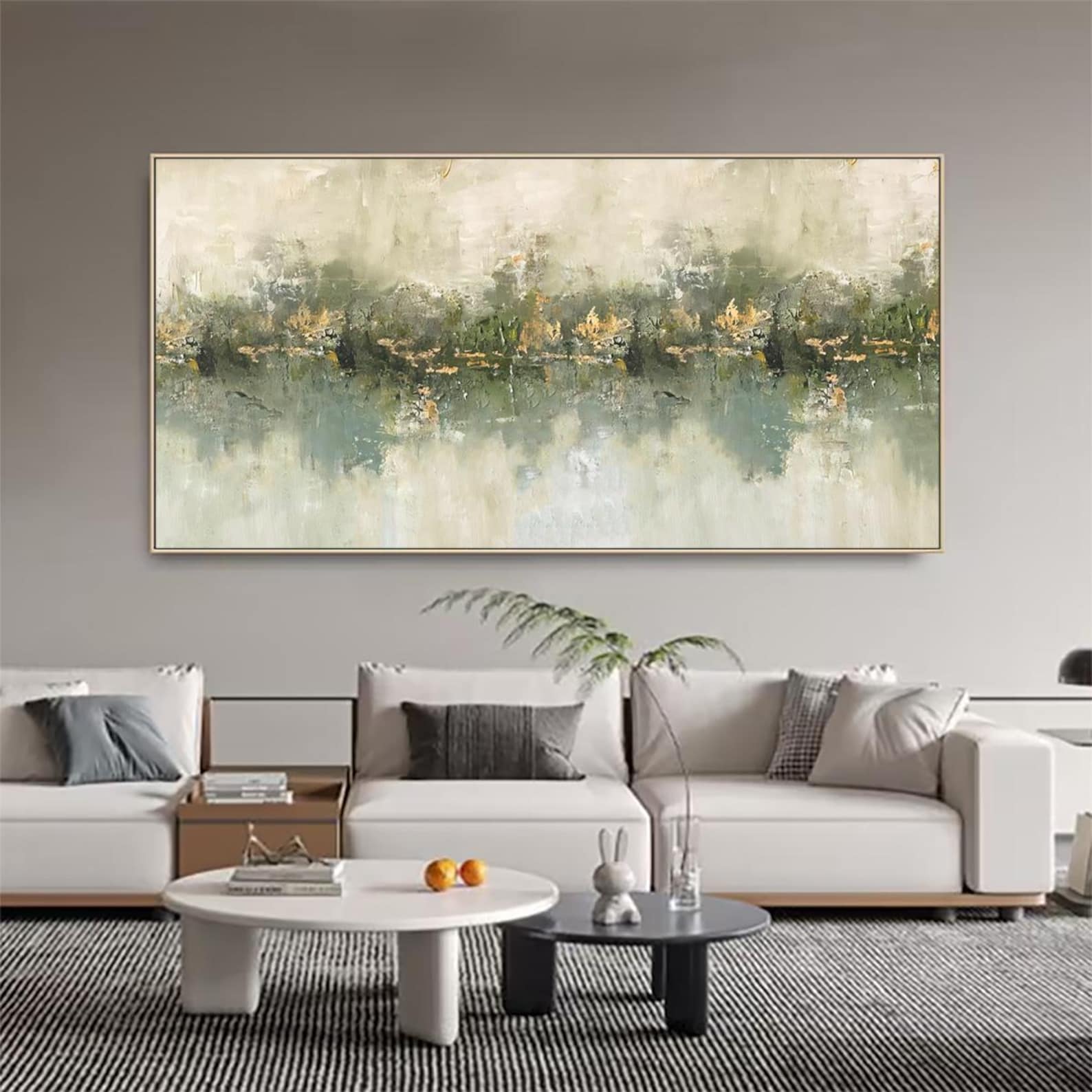 Quiet Reflection — Horizontal Textured Abstract Oil Painting for Modern Living Rooms