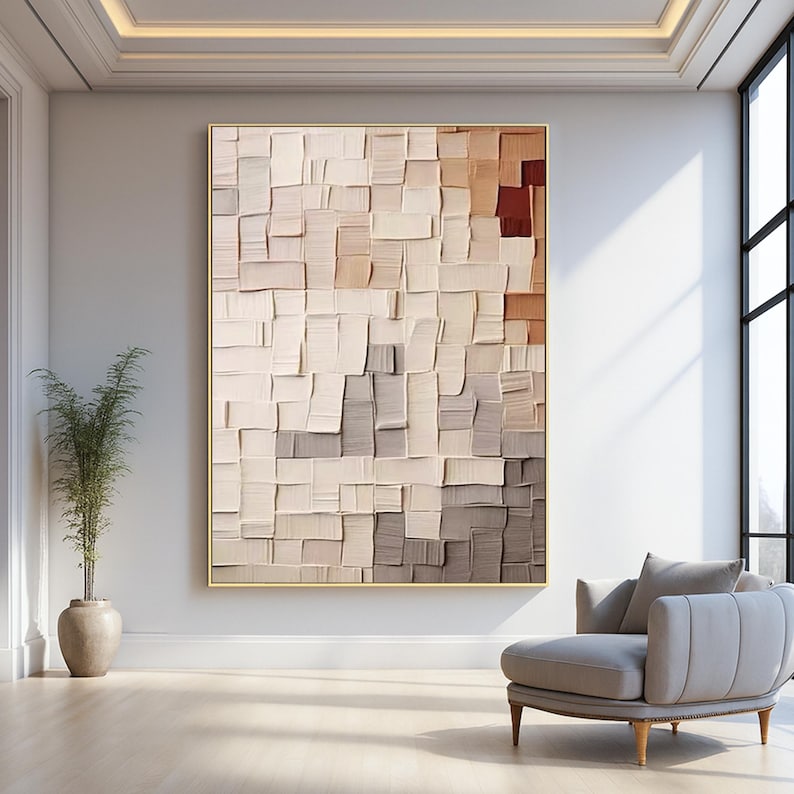 Soft Tactile Harmony - Textured Beige Abstract Canvas Art for Contemporary Living Spaces