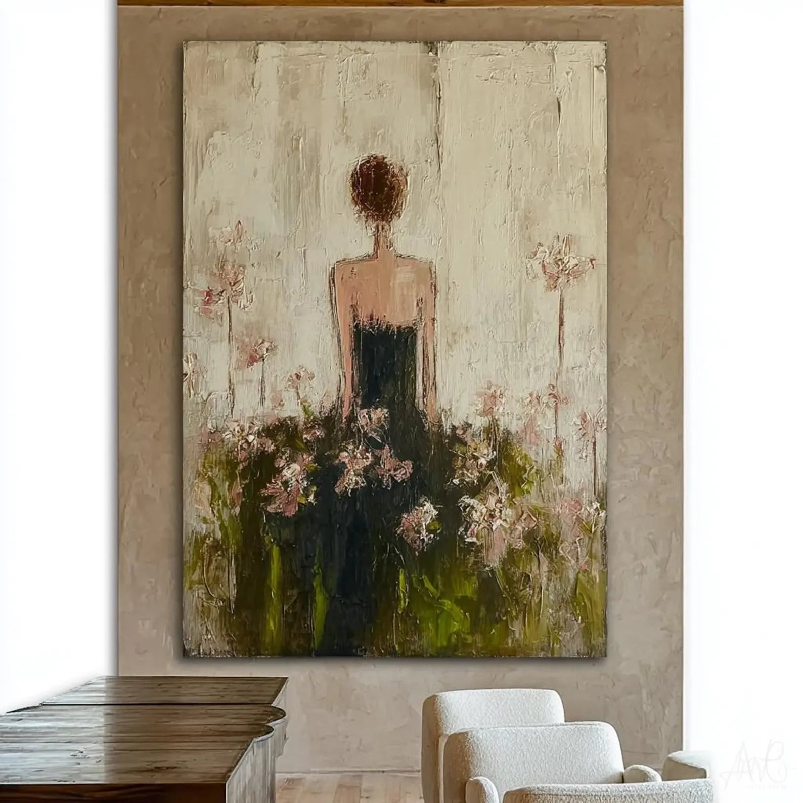 Bloom in Silence - Textured Floral Woman Canvas Art