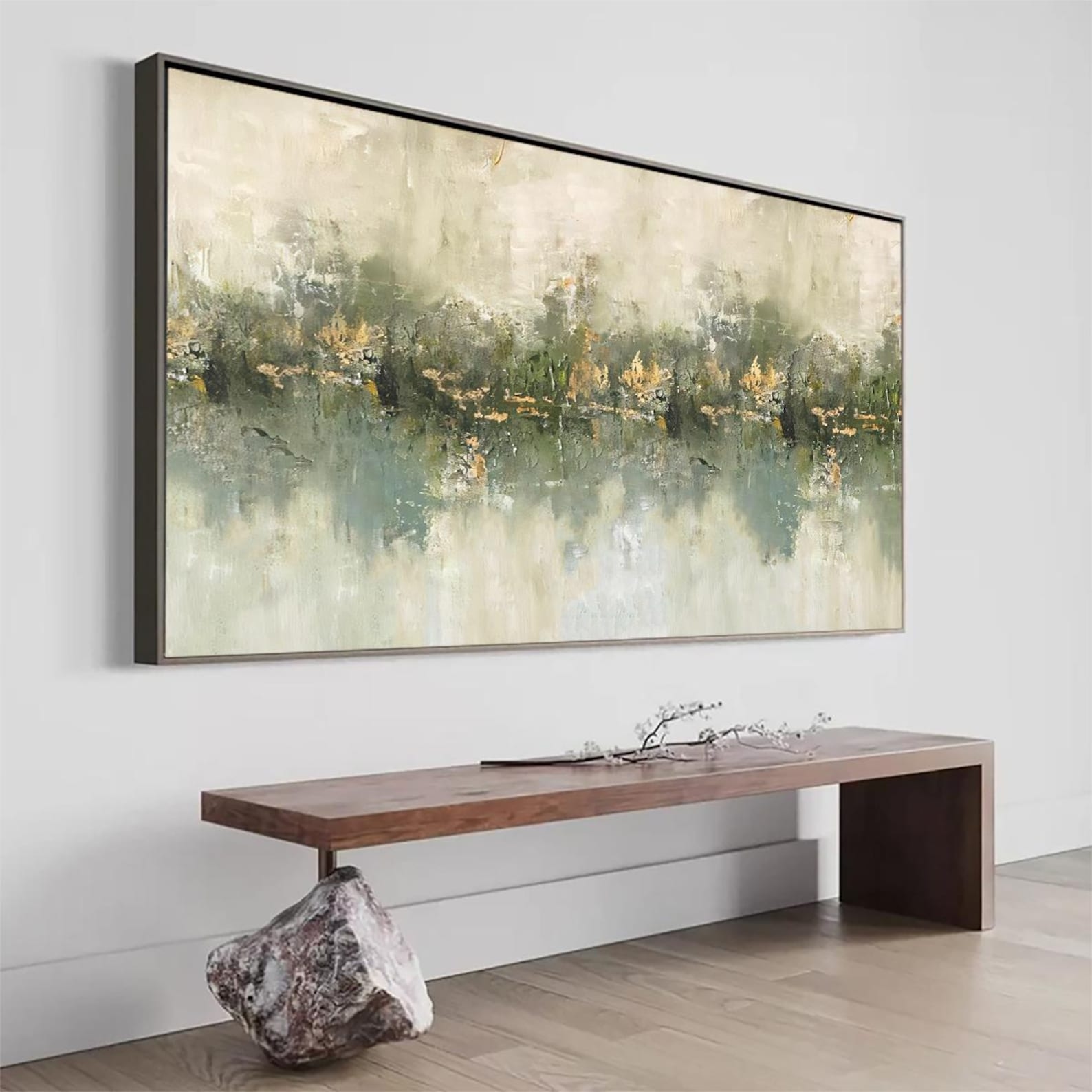 Quiet Reflection — Horizontal Textured Abstract Oil Painting for Modern Living Rooms