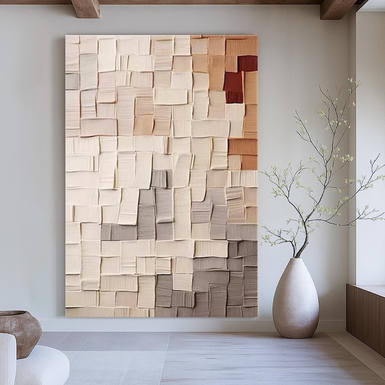 Soft Tactile Harmony - Textured Beige Abstract Canvas Art for Contemporary Living Spaces