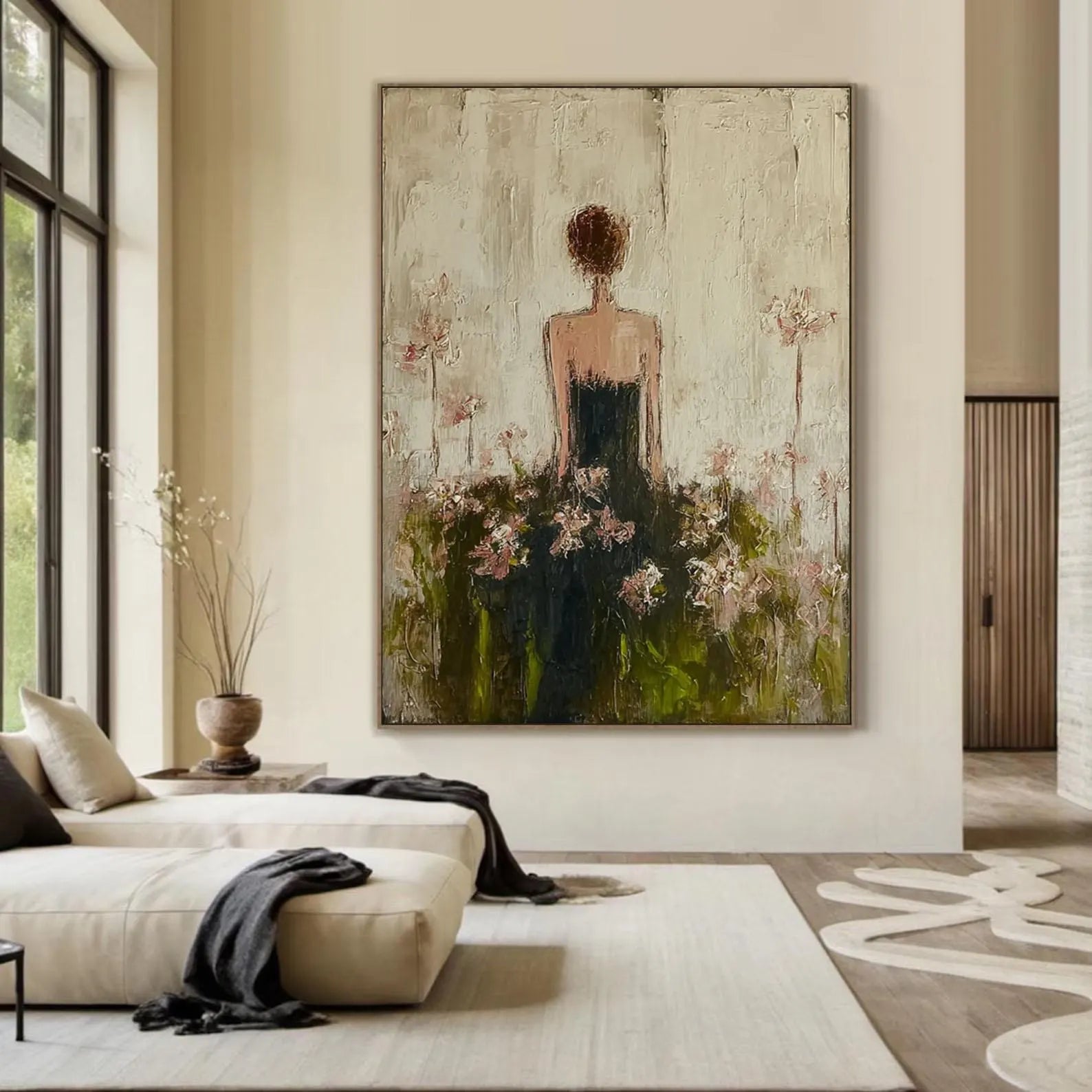 Bloom in Silence - Textured Floral Woman Canvas Art