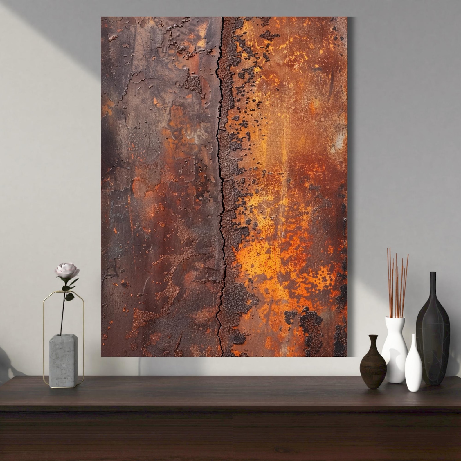 Fractured Rust – Hand-Painted Textured Industrial Abstract Canvas