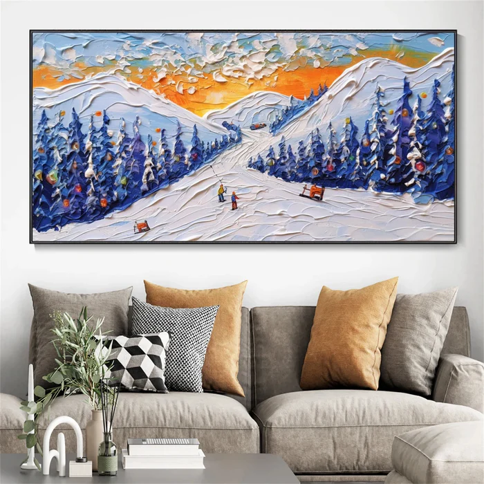Twilight Slopes – Snowy Sunset Ski Painting