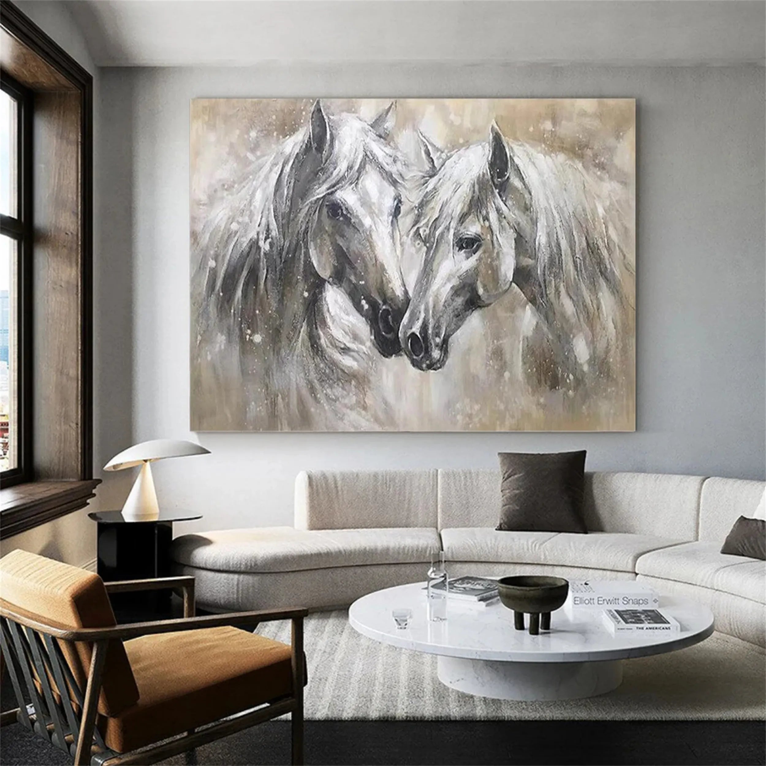 Tender Companions – Neutral Horse Duo Canvas Art