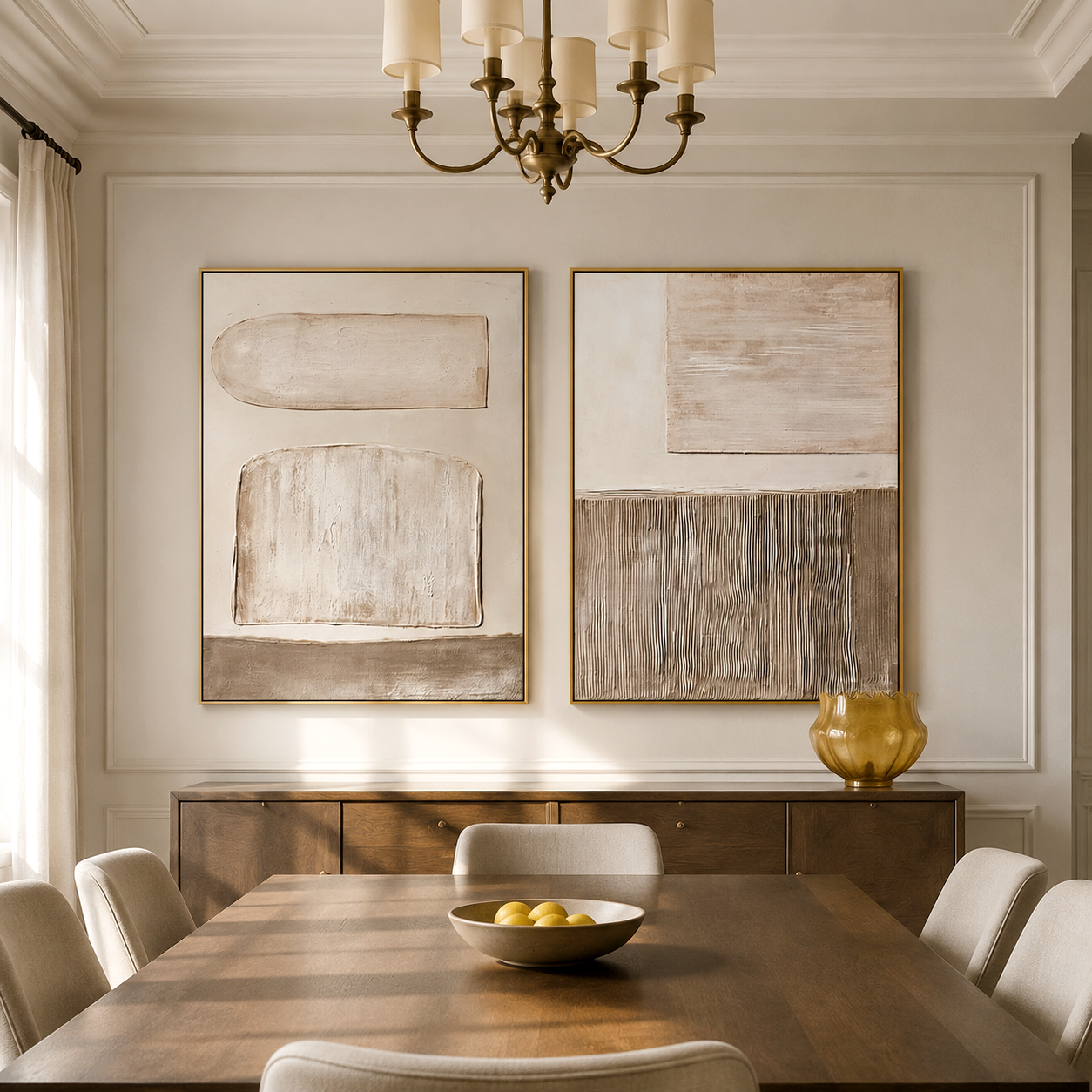 Quiet Geometry | Hand-Painted Neutral Textured Abstract Wall Art | Modern Minimalist Diptych Oil Painting