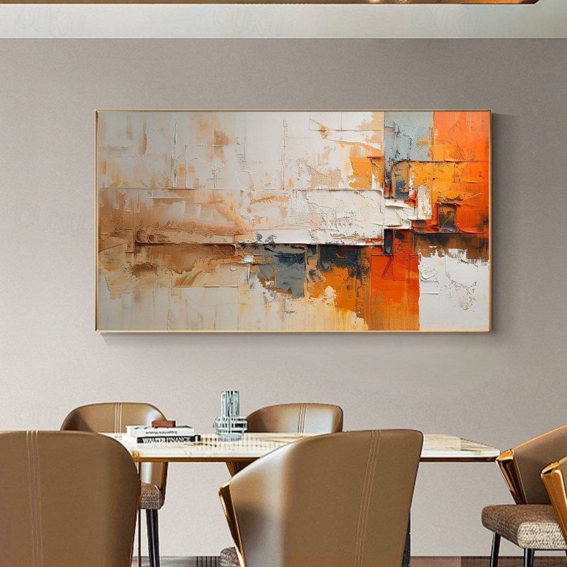 Urban Radiance – Modern Geometric Textured Abstract Oil Painting