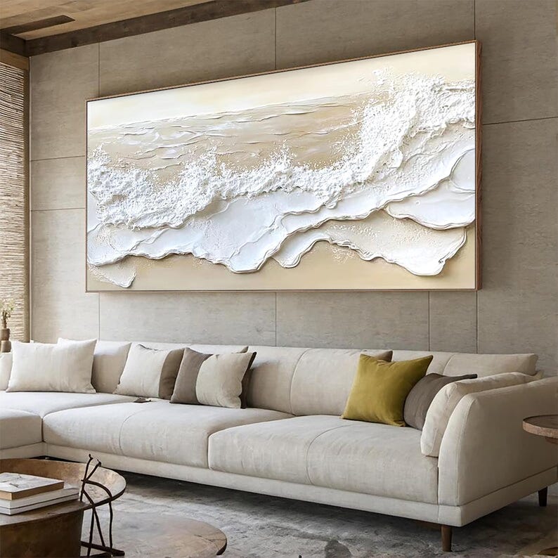 White Tide Layers – Large Textured Coastal Abstract Wall Art