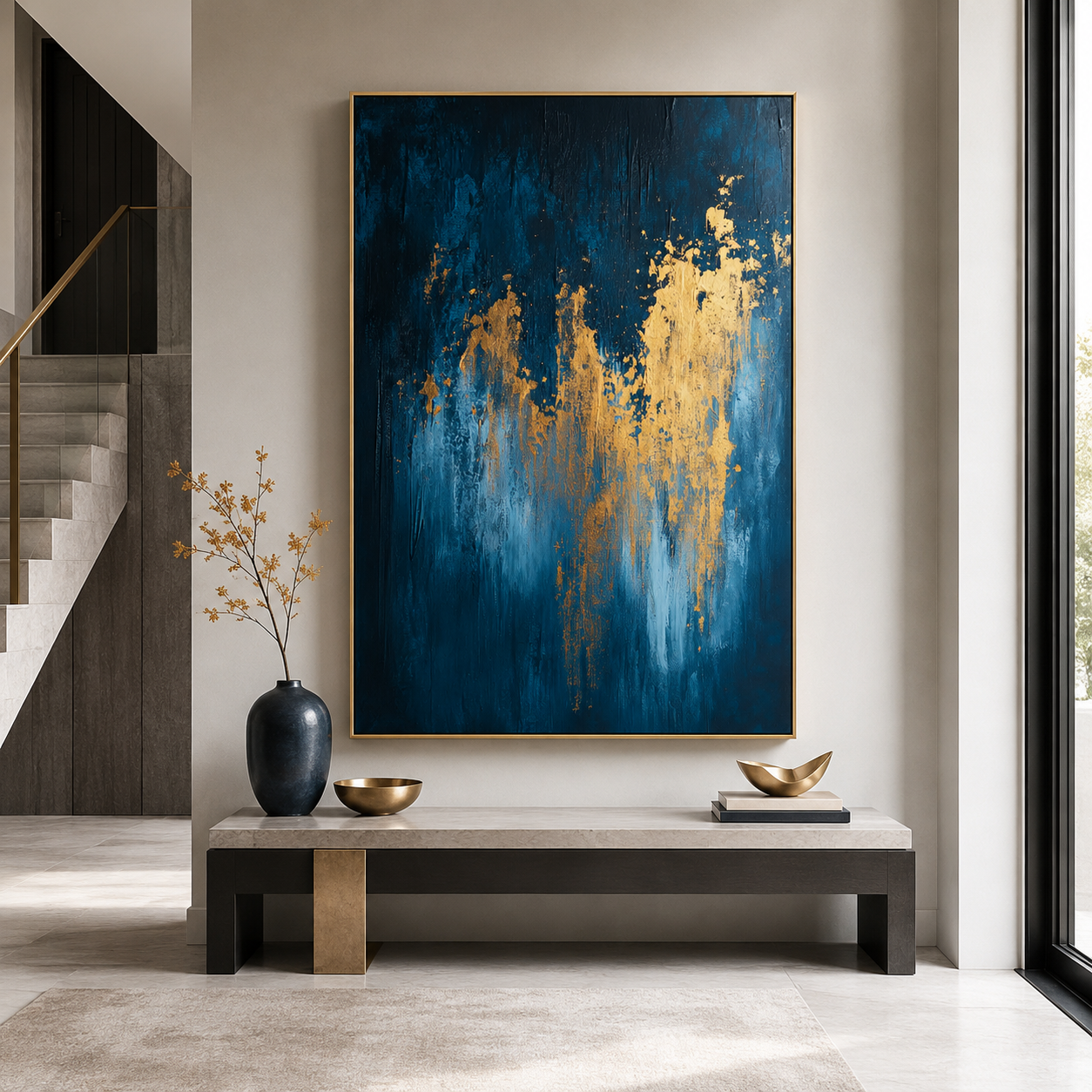 Golden Abyss – Hand-Painted Abstract Oil Painting, Modern Textured Wall Art for Living Room