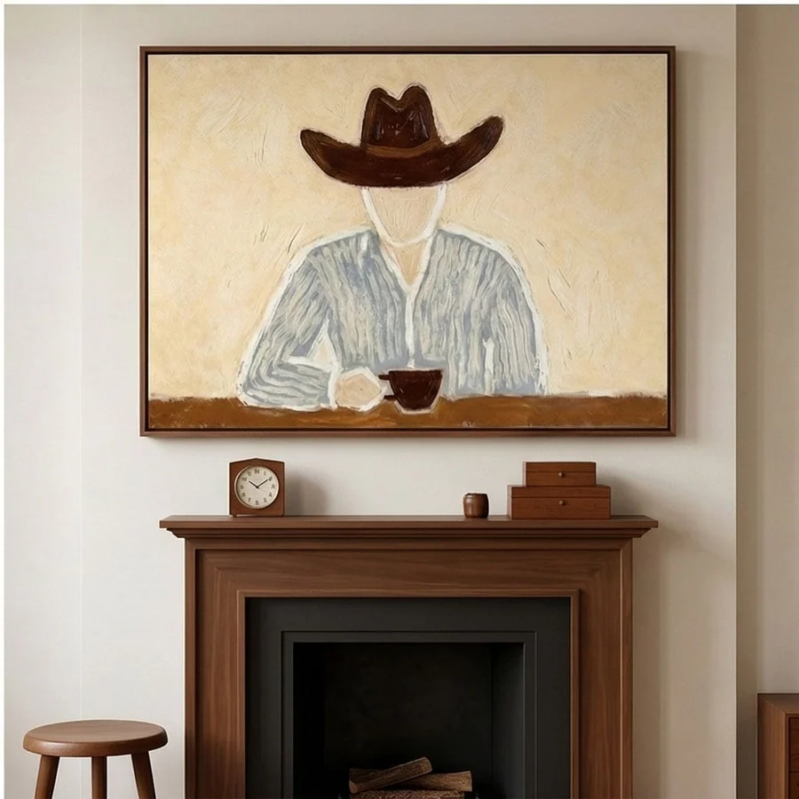 Cowboy Coffee – Minimalist Modern Western Figure Oil Painting