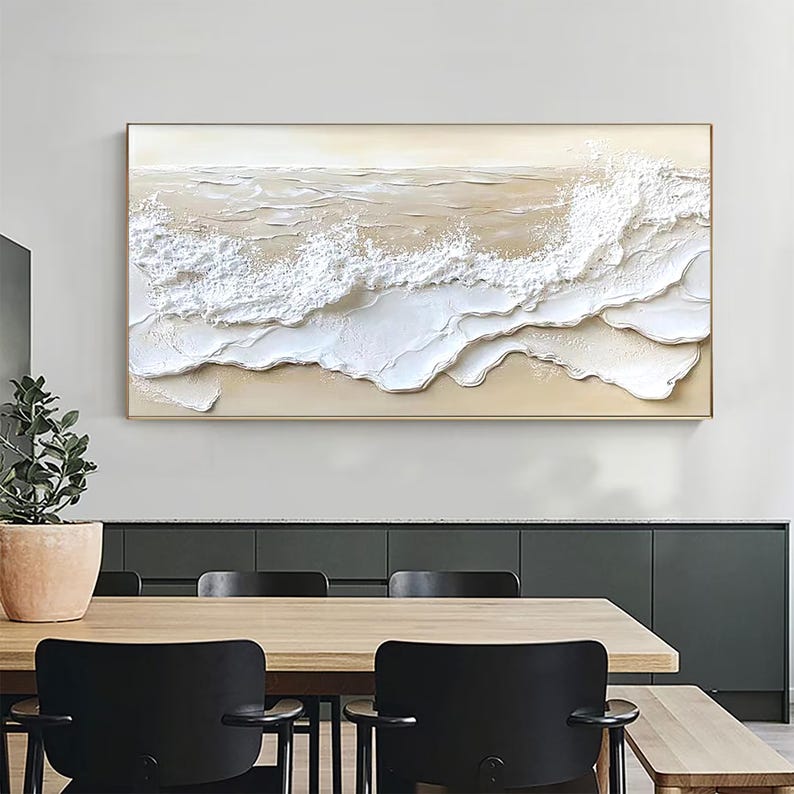 White Tide Layers – Large Textured Coastal Abstract Wall Art