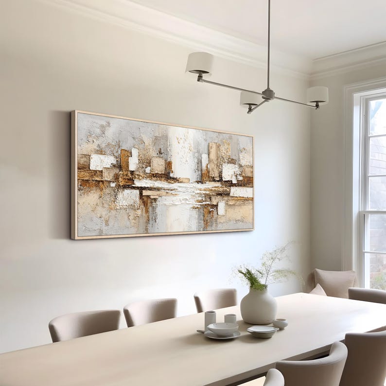 Balanced Horizon — Horizontal Textured Abstract Oil Painting for Modern Bedroom Wall Art