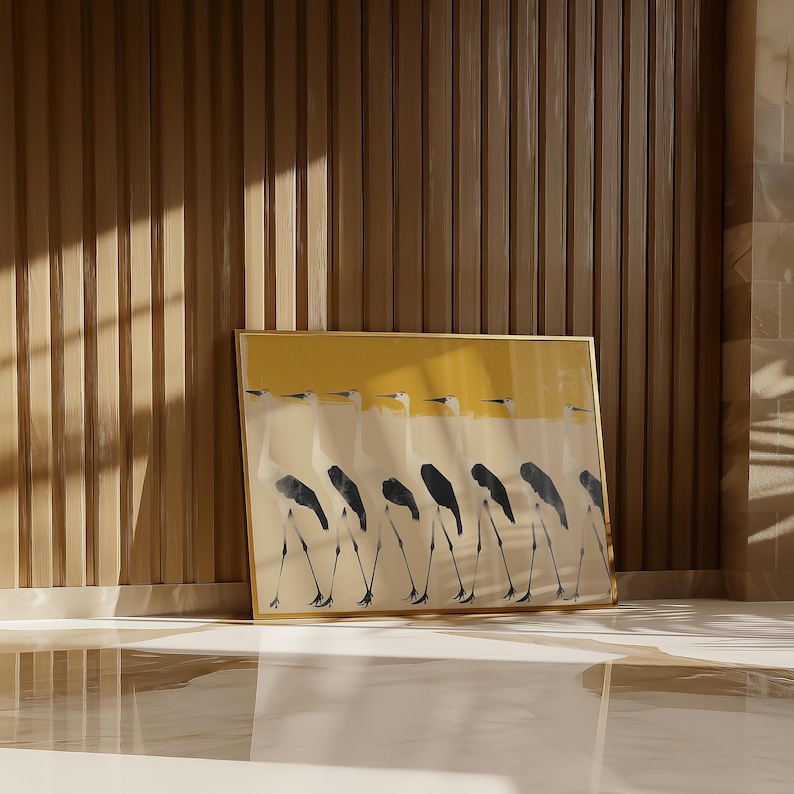 Silent Procession - Modern Crane Bird Oil Painting