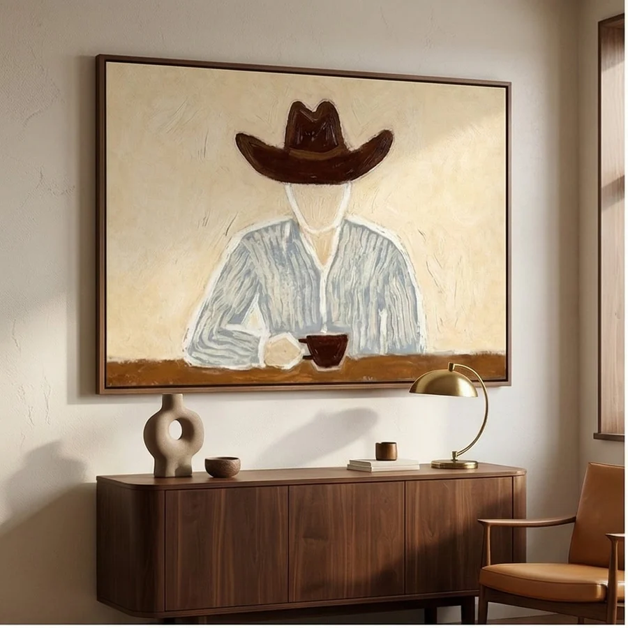 Cowboy Coffee – Minimalist Modern Western Figure Oil Painting