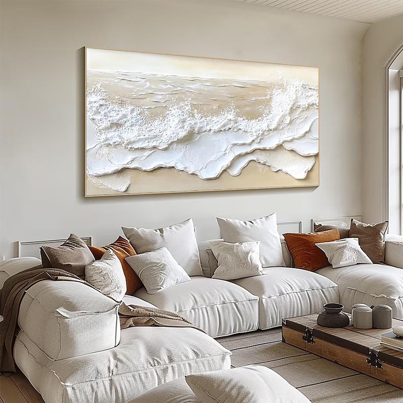 White Tide Layers – Large Textured Coastal Abstract Wall Art