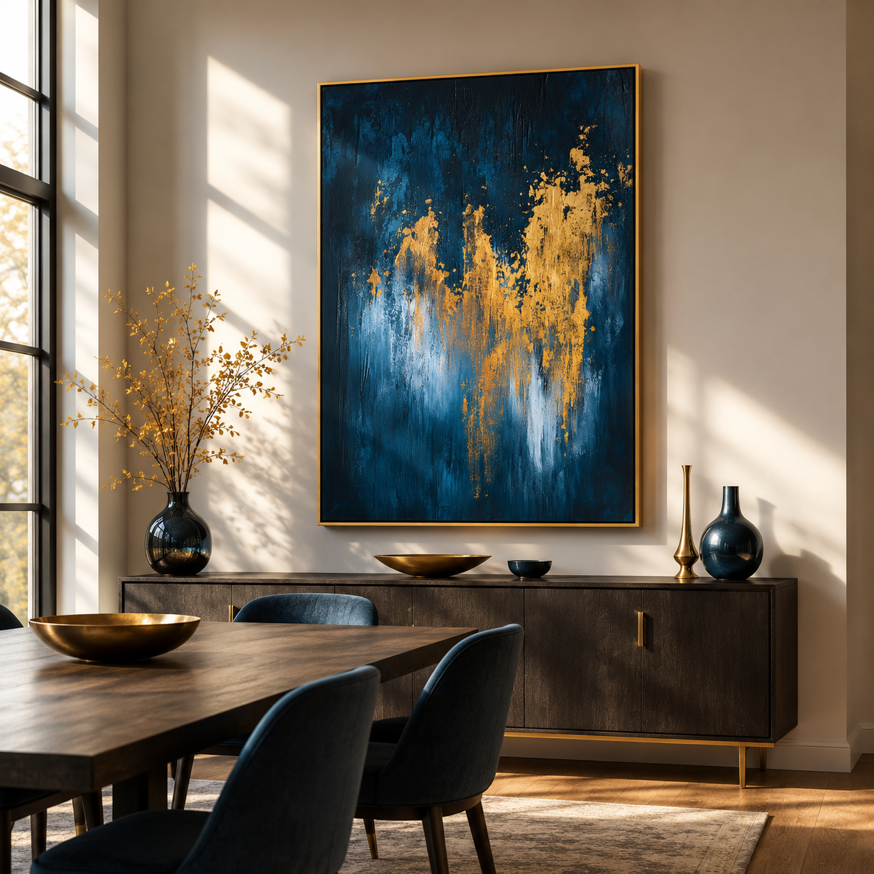 Golden Abyss – Hand-Painted Abstract Oil Painting, Modern Textured Wall Art for Living Room