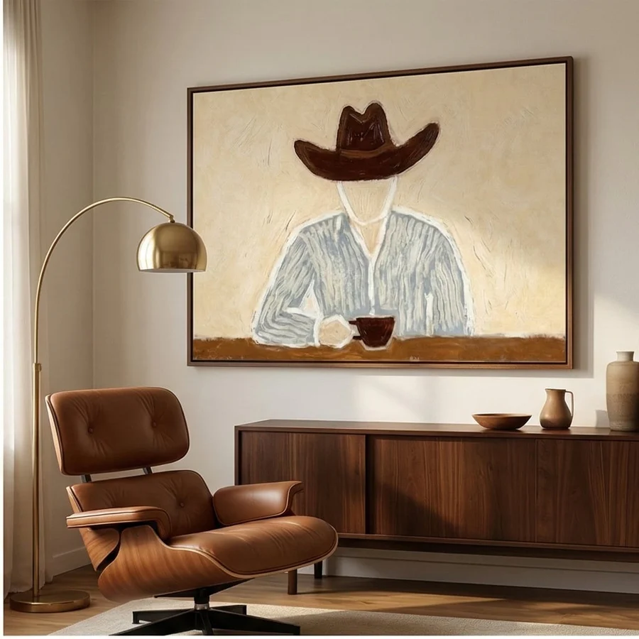 Cowboy Coffee – Minimalist Modern Western Figure Oil Painting