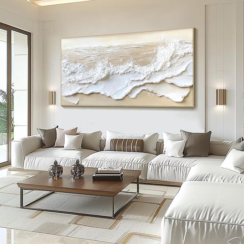 White Tide Layers – Large Textured Coastal Abstract Wall Art