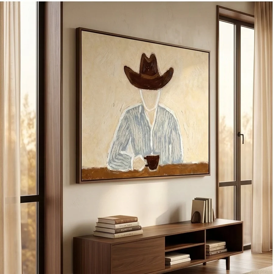 Cowboy Coffee – Minimalist Modern Western Figure Oil Painting