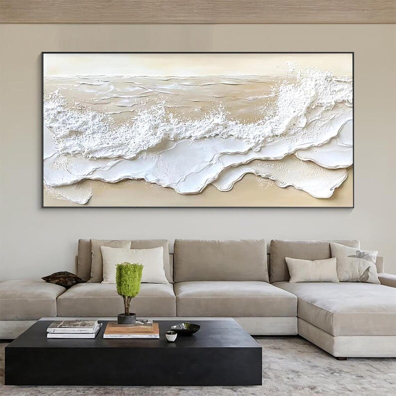 White Tide Layers – Large Textured Coastal Abstract Wall Art