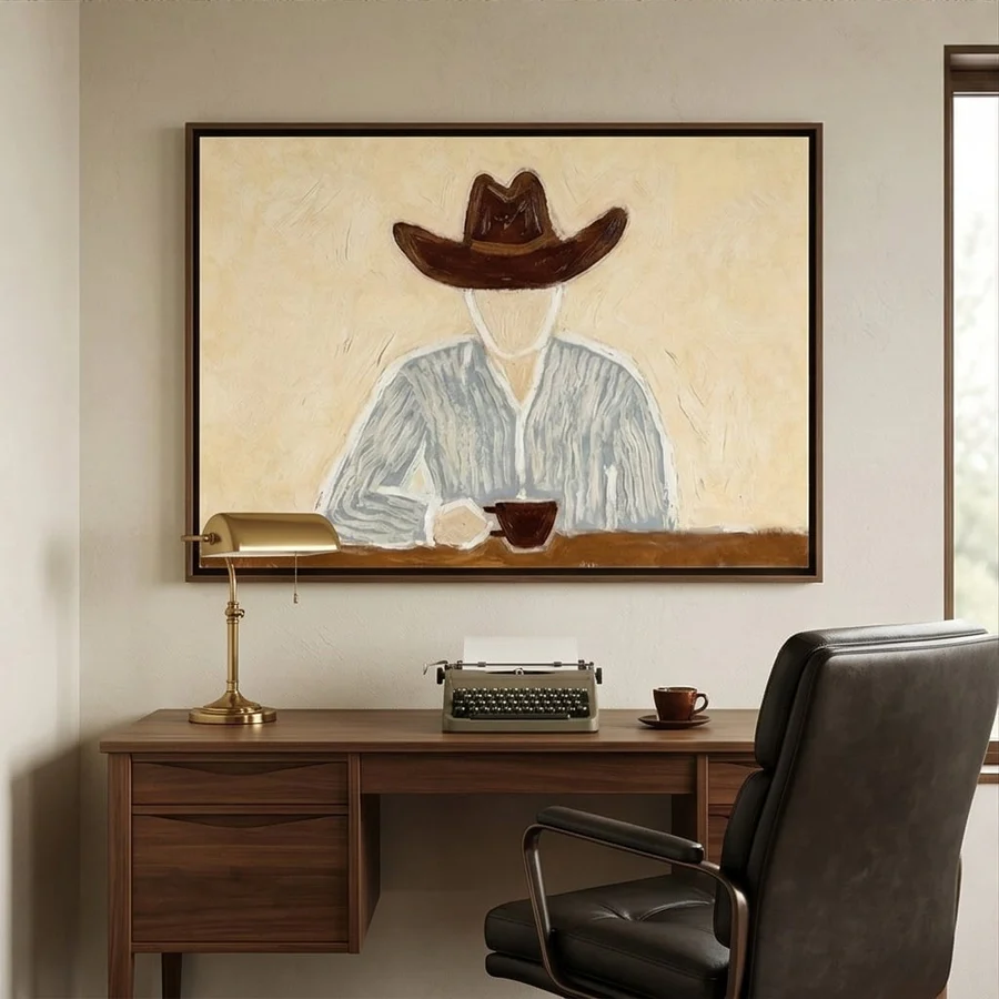 Cowboy Coffee – Minimalist Modern Western Figure Oil Painting