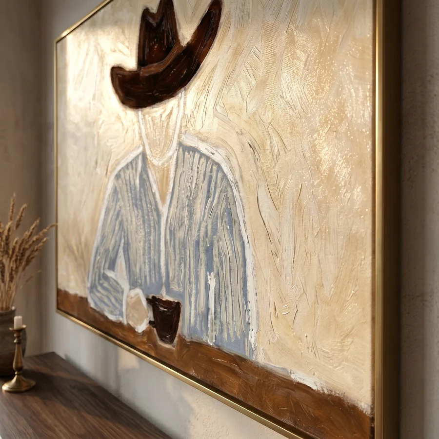 Cowboy Coffee – Minimalist Modern Western Figure Oil Painting