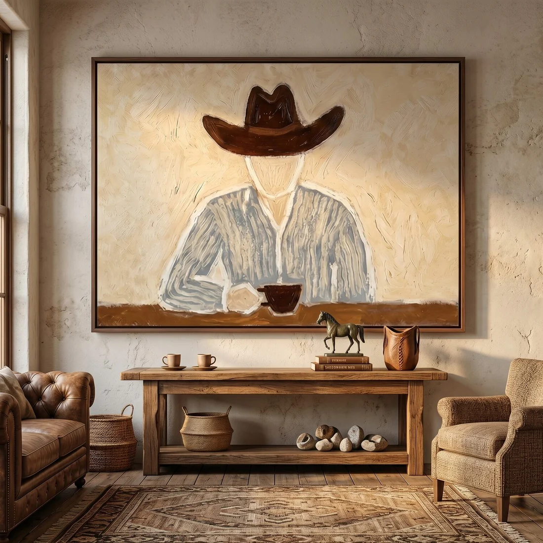 Cowboy Coffee – Minimalist Modern Western Figure Oil Painting