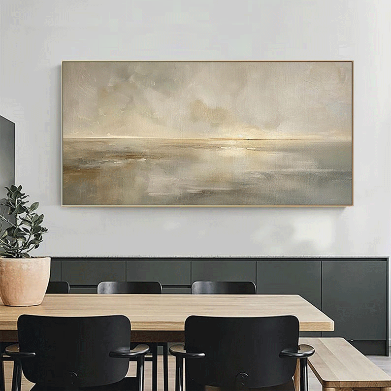 Soft Distance - Horizontal Textured Canvas for Modern Dining Room Decor