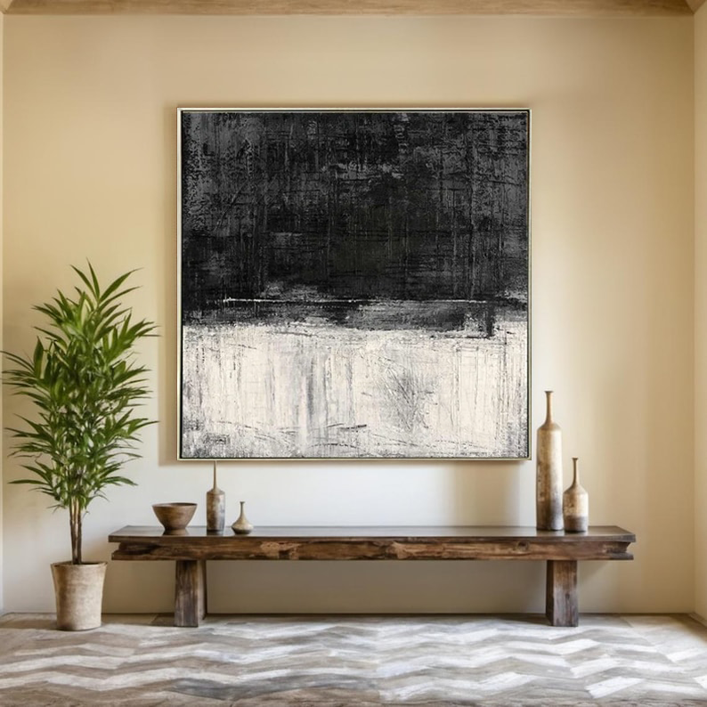Silent Divide — Minimal Textured Abstract Oil Painting for Modern Wall Art