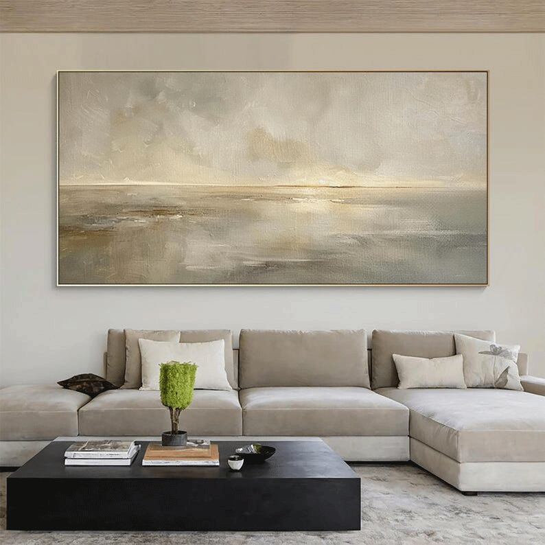 Soft Distance - Horizontal Textured Canvas for Modern Dining Room Decor