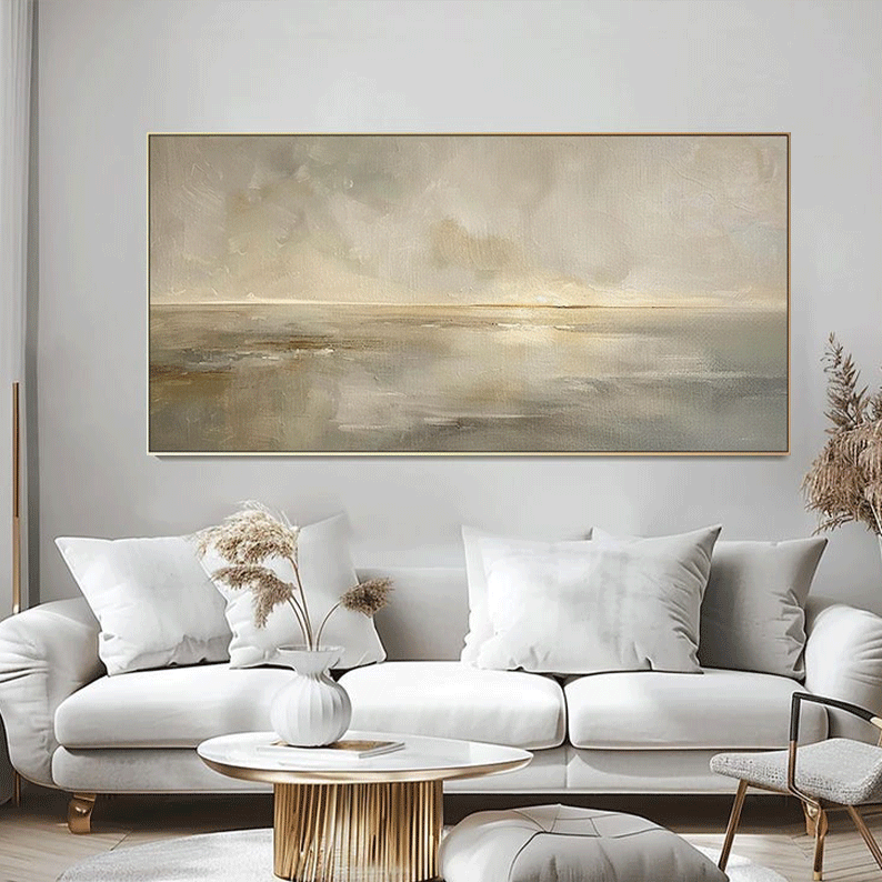 Soft Distance - Horizontal Textured Canvas for Modern Dining Room Decor