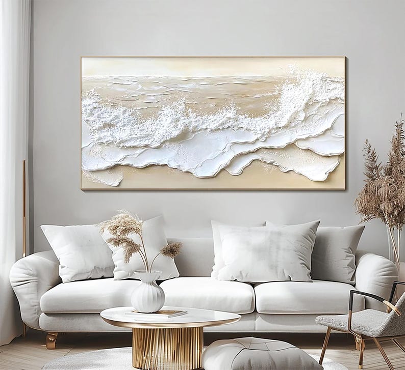 White Tide Layers – Large Textured Coastal Abstract Wall Art