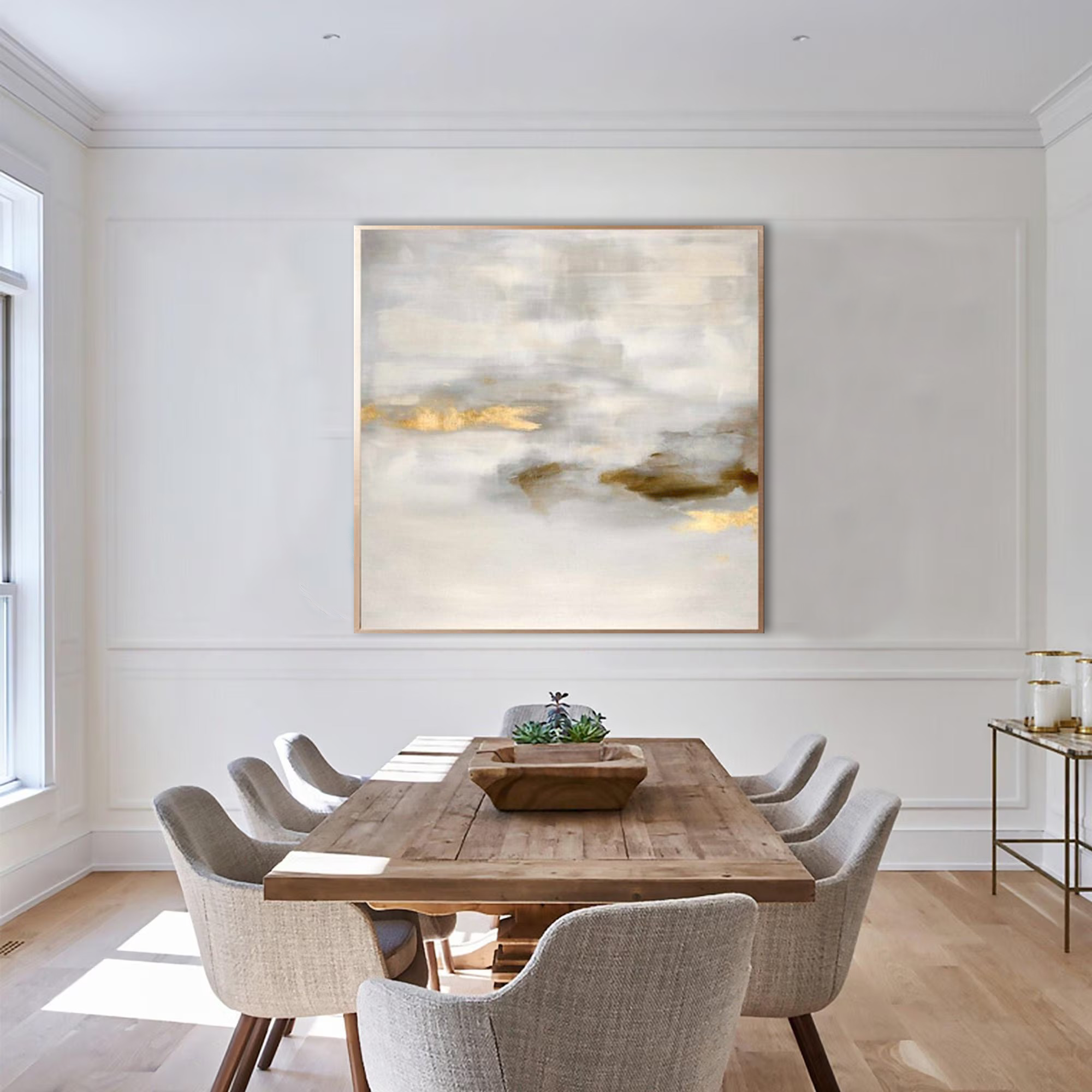 Golden Cloud Drift – Hand-Painted Abstract Wall Art with Textured Brushwork for Modern Living Rooms