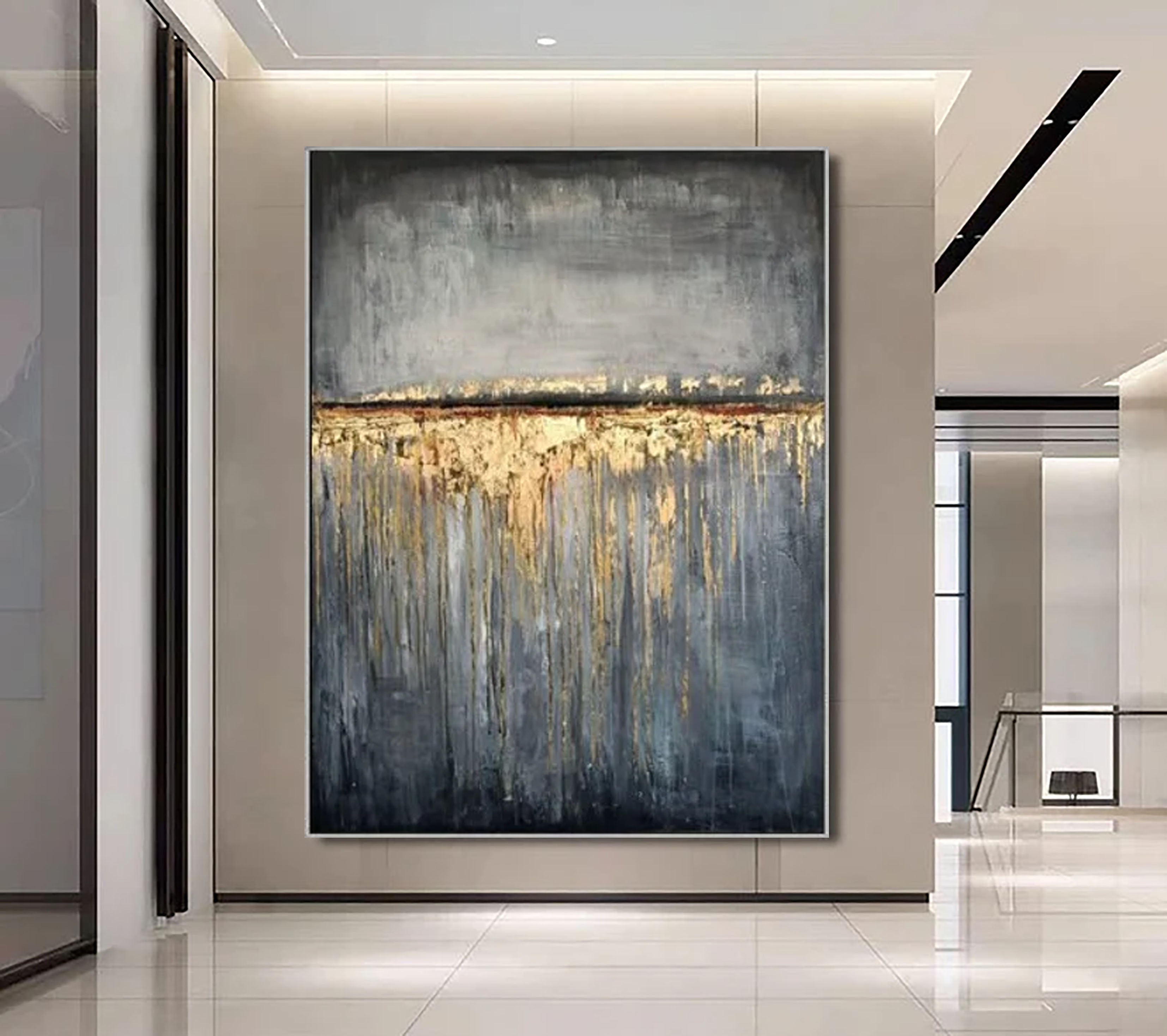 Gilded Horizon — Minimal Textured Abstract Oil Painting for Modern Interiors