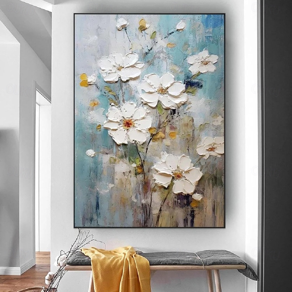 Petals of Serenity – Hand-Painted Textured Floral Wall Art