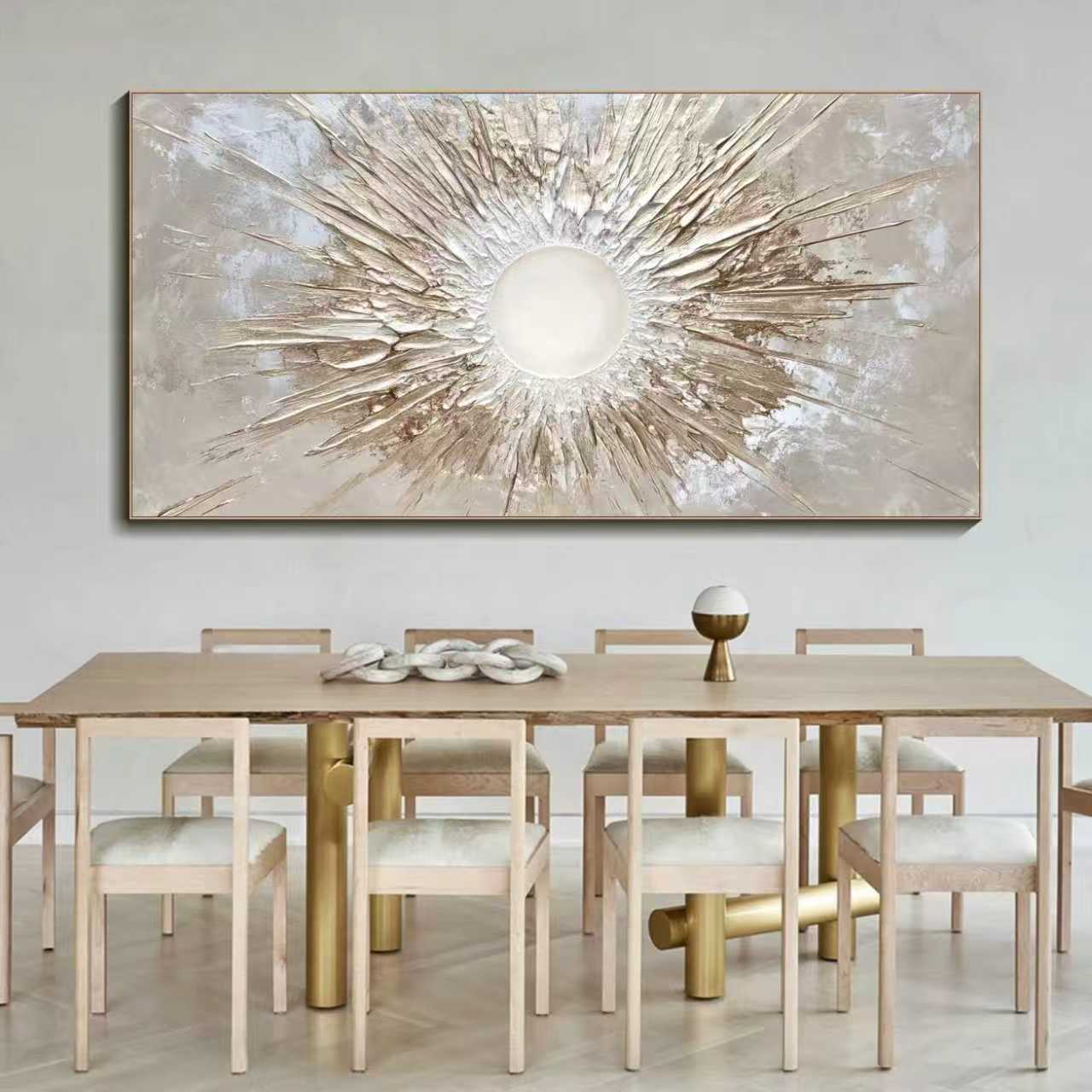 Radiant Core — 3D Textured Gold Abstract Wall Art, Modern Luxury Canvas Painting