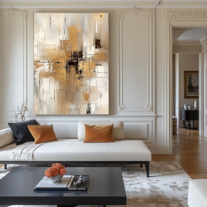 Urban Gold – Textured Neutral Abstract Oil Painting