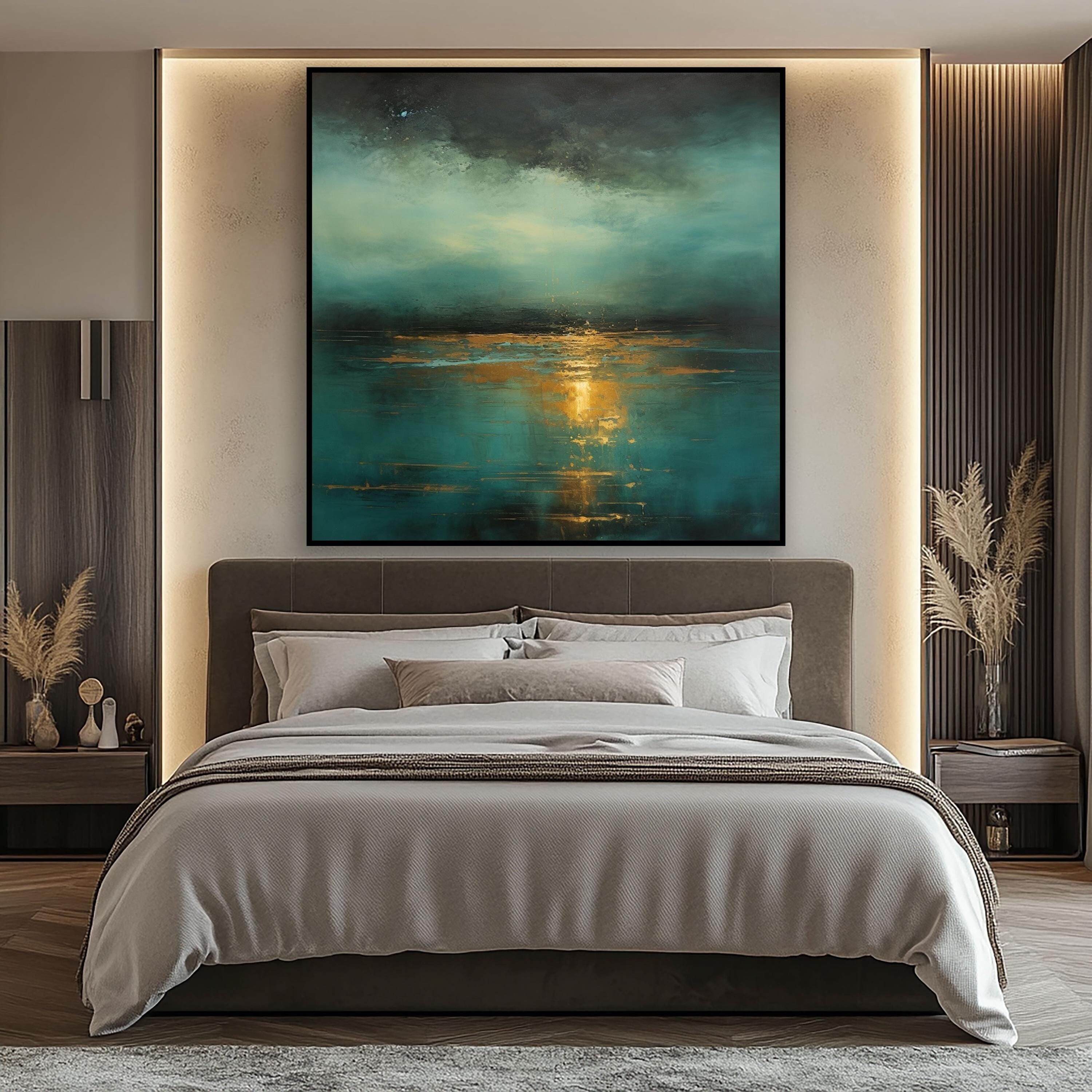 Serene Horizon - Abstract Landscape Oil Painting with Gold Accents