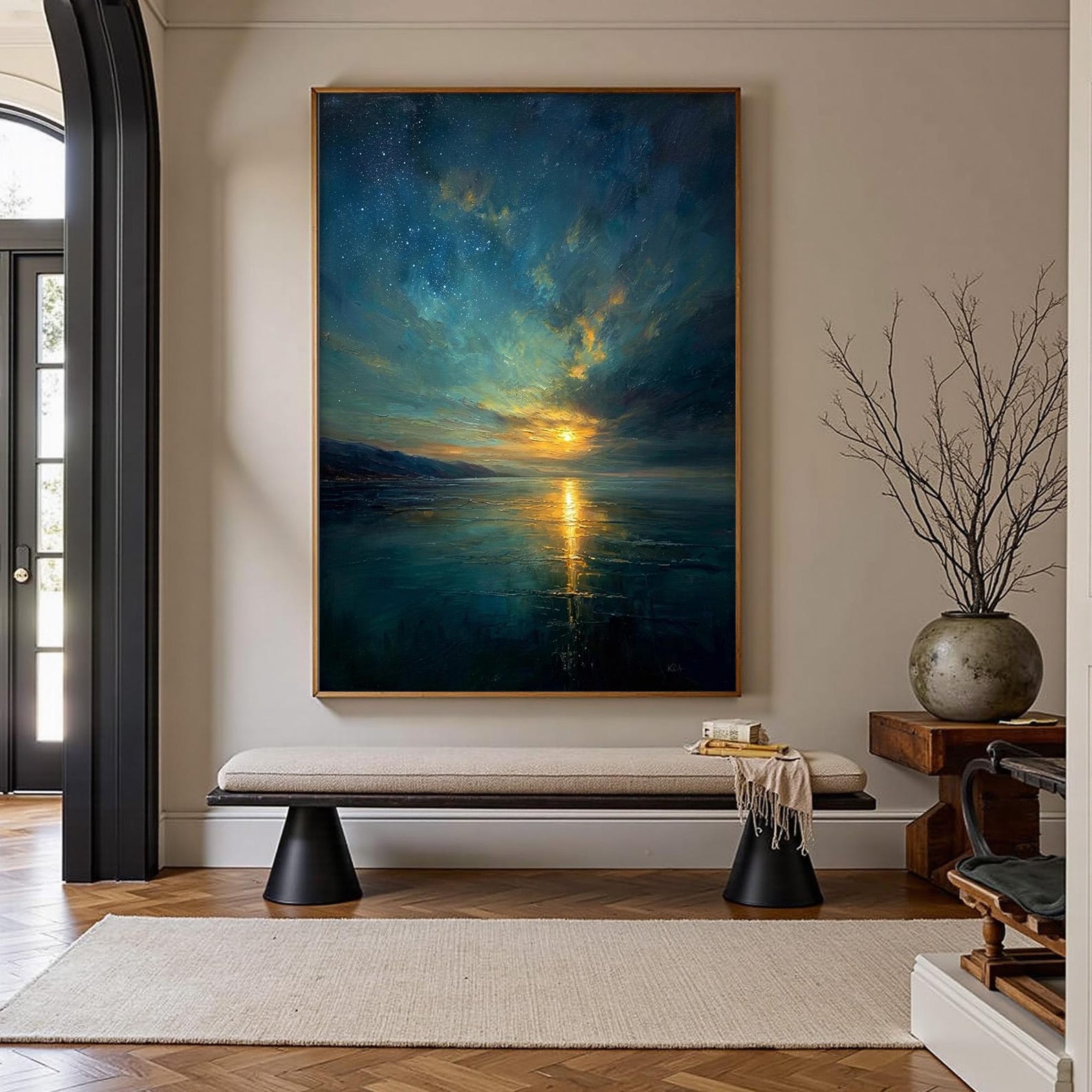 Celestial Reflections – Hand-Painted Abstract Seascape Canvas Art