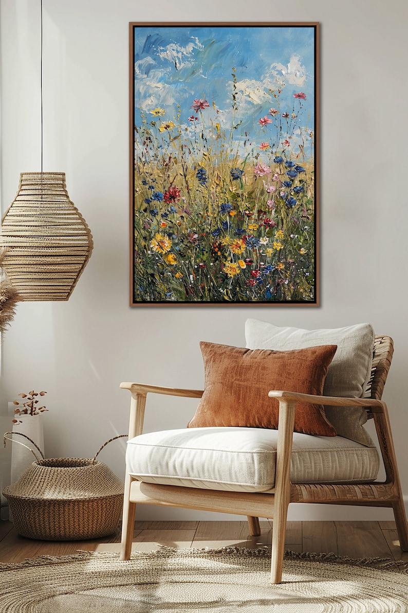Summer Field Breeze – Hand-Painted Floral Meadow Wall Art
